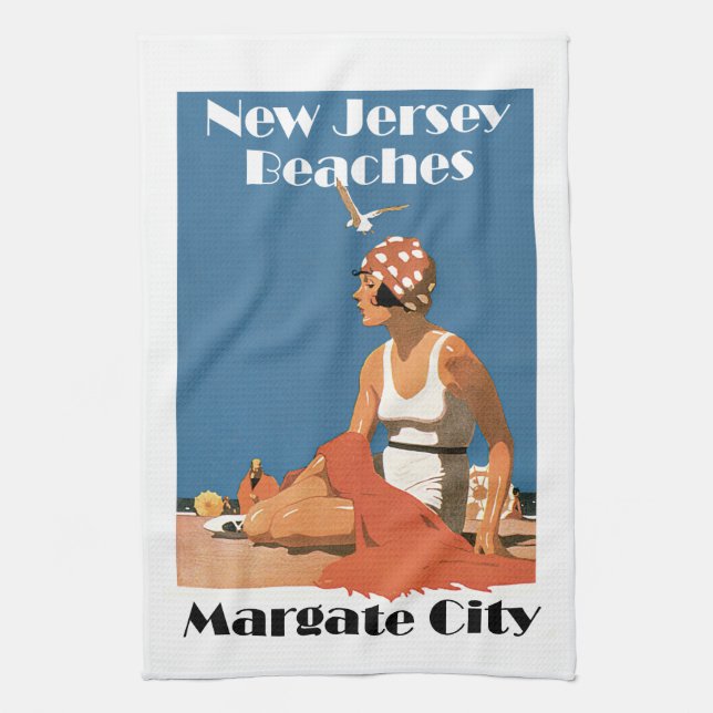 New Jersey Beaches ~ Margate City Tea Towel (Vertical)