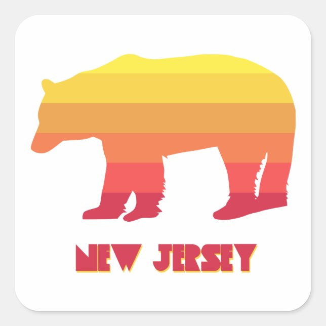 New Jersey Bear Rainbow Square Sticker (Front)