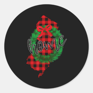 New Jersey Buffalo Plaid Christmas Home Wreath Ret Classic Round Sticker