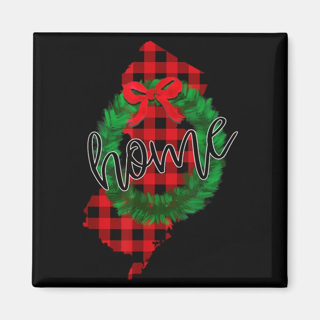 New Jersey Buffalo Plaid Christmas Home Wreath Ret Magnet (Front)