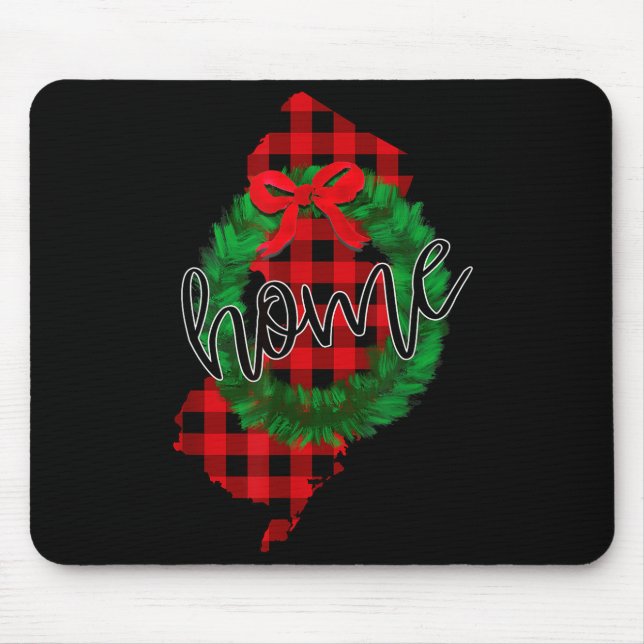 New Jersey Buffalo Plaid Christmas Home Wreath Ret Mouse Mat (Front)