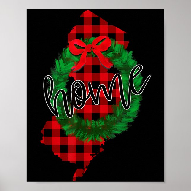 New Jersey Buffalo Plaid Christmas Home Wreath Ret Poster (Front)