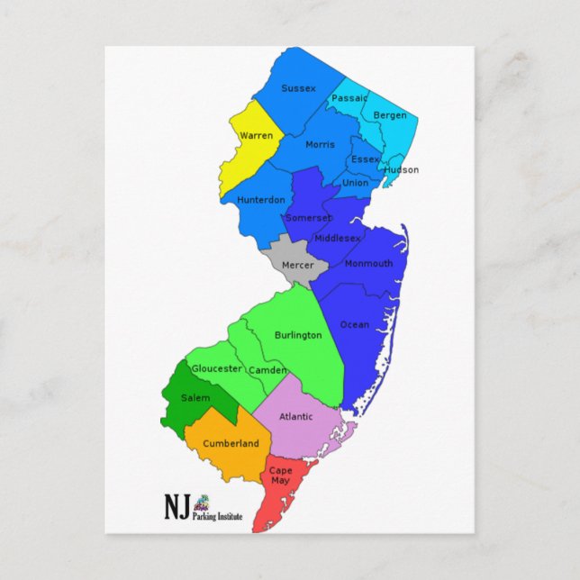 New Jersey Counties in Colour Postcard (Front)