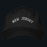 New Jersey Embroidered Adjustable Cap Black<br><div class="desc">A Basic Adjustable Cap embroidered with the (customisable) text New Jersey. Select the hat and text colour and style of your choice.</div>