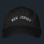 New Jersey Embroidered Adjustable Cap Black<br><div class="desc">A Basic Adjustable Cap embroidered with the (customisable) text New Jersey. Select the hat and text colour and style of your choice.</div>
