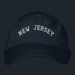 New Jersey Embroidered Basic Cap Navy Blue<br><div class="desc">A Basic Adjustable Cap embroidered with the (customisable) text New Jersey.  Select the hat and text colour and style of your choice.</div>