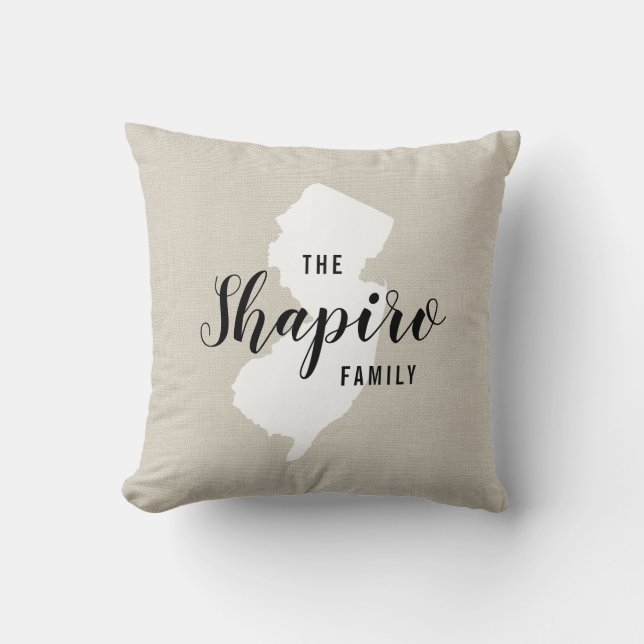 New Jersey Family Monogram State Throw Pillow (Front)