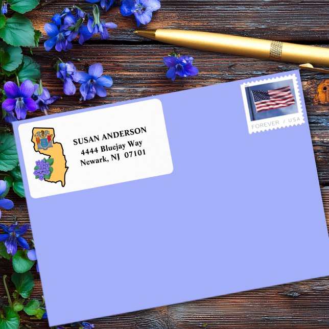 New Jersey Flag & Flower Blue Violet Custom Label (Creator Uploaded)