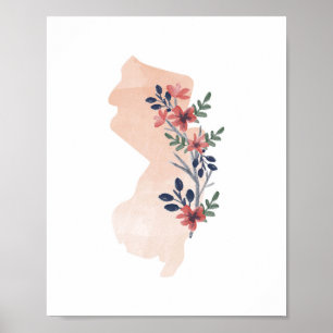 New Jersey Floral Watercolor State Poster