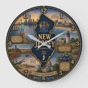 New Jersey Garden State Coastal Lighthouse Rustic Large Clock