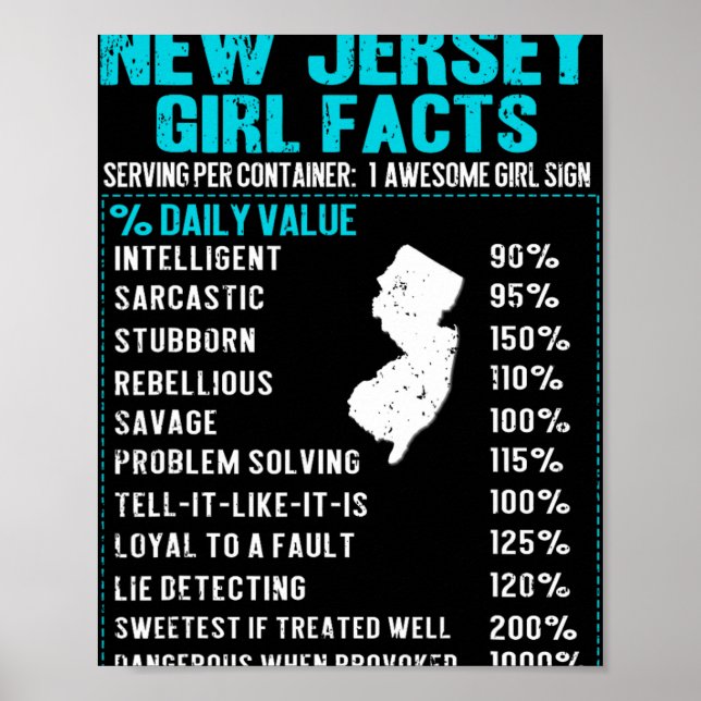 New Jersey Girl Facts Funny Birthday Gift Born In  Poster (Front)