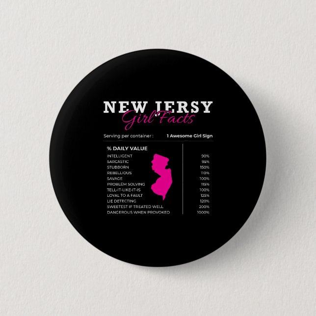 New Jersey Girl Facts - Usa Nj Trenton Funny Garde 6 Cm Round Badge (Front)