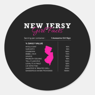 New Jersey Girl Facts - Usa Nj Trenton Funny Garde Classic Round Sticker