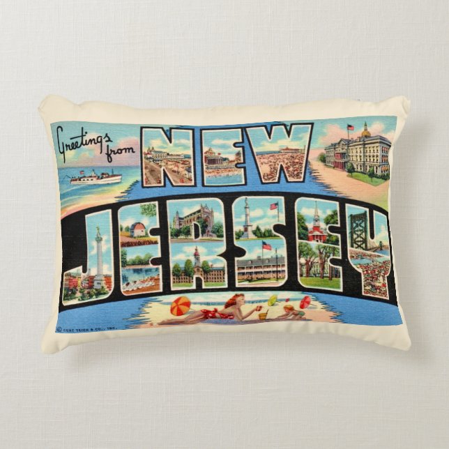New Jersey Greeting Vintage Throw Pillow (Front)