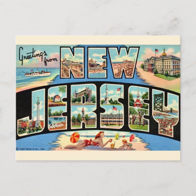  New Jersey Greetings Vintage Postcard (Front)