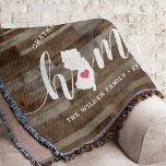 New Jersey Home State Personalised Wood Look Throw Blanket<br><div class="desc">Show some home state pride with this cute rustic faux wood plank throw blanket featuring "home" in white calligraphy script lettering with a silhouette map of the state of New Jersey standing in for the letter "O." A pink heart illustration inside the state map completes the design; you can change...</div>