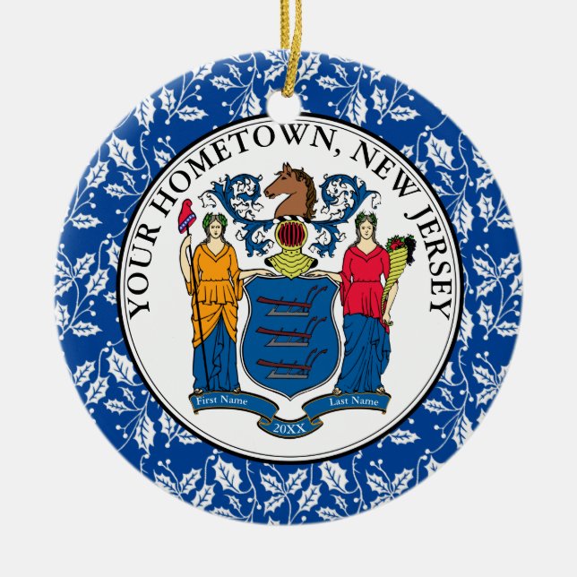 New Jersey Hometown Personalise Ceramic Tree Decoration (Front)