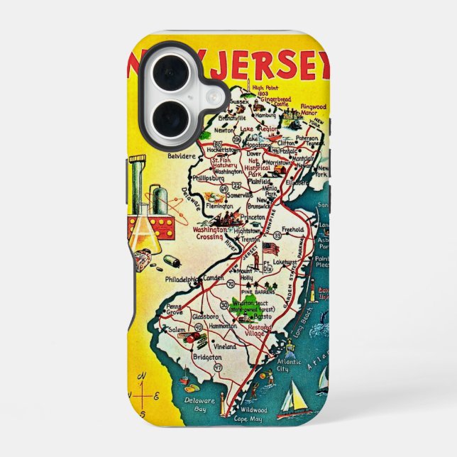 New Jersey Illustrated Map  iPhone 16 Case (Back)