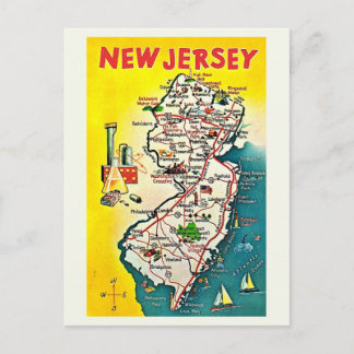 New Jersey Illustrated Vintage Postcard