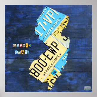 New Jersey License Plate Map Poster