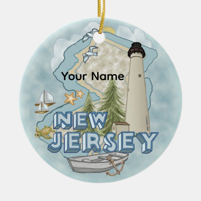 New Jersey Lighthouse Ceramic Tree Decoration (Front)
