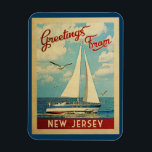 New Jersey Magnet Sailboat Vintage Travel<br><div class="desc">This Greetings From New Jersey vintage travel nautical design features a boat sailing on the water with seagulls and a blue sky filled with gorgeous puffy white clouds.</div>
