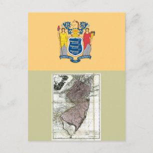 New Jersey Map and State Flag Postcard