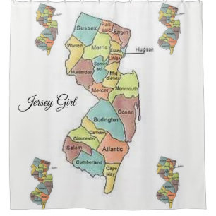 New Jersey map counties white Shower Curtain
