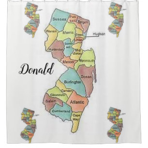 New Jersey map counties white shower curtain