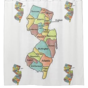 New Jersey map counties white showercurtain Shower Curtain