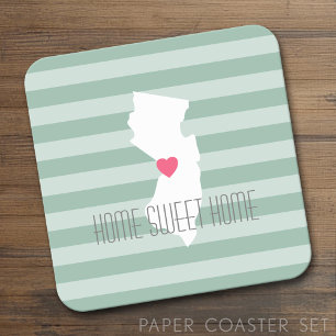 New Jersey Map Home State Love with Custom Heart Square Paper Coaster