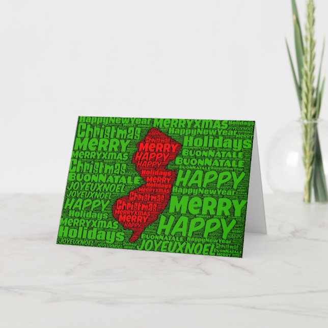 New Jersey Map Word Art Christmas Card Holiday (Front)