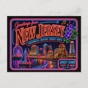 New Jersey Neon State Retro Vintage Postcard