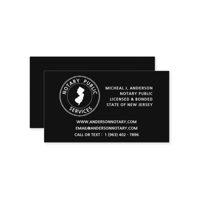 New Jersey Notary Public Services Business Card (Front/Back In Situ)