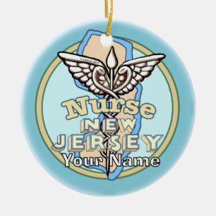 New Jersey Nurse Caduceus  Ceramic Tree Decoration