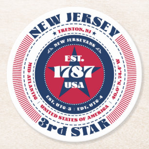 New Jersey Red White Blue Typography Paper Coaster