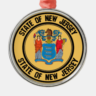 New Jersey Round Emblem Metal Tree Decoration