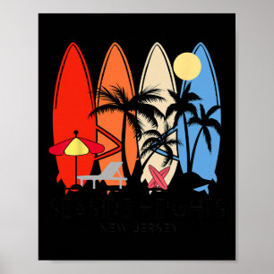 New Jersey Seaside Heights Retro Surfboard Vintage Poster