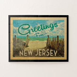 New Jersey Shore Beach Vintage Travel Jigsaw Puzzle