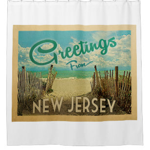 New Jersey Shore Beach Vintage Travel Shower Curtain