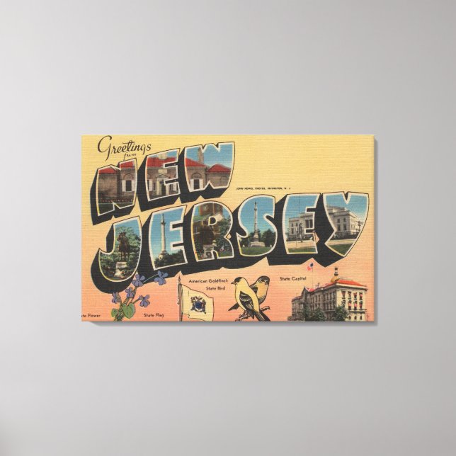 New Jersey (State Capital/Flower/Bird) Canvas Print (Front)