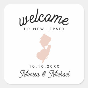 NEW JERSEY State Destination Wedding ANY COLOR Square Sticker