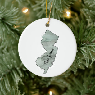 New Jersey State Illustration Ceramic Tree Decoration