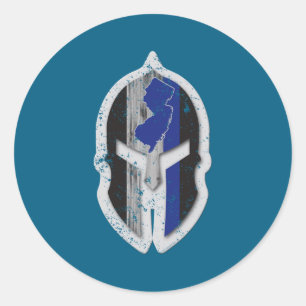 New Jersey State Lice Thin Blue Line Spartan Classic Round Sticker