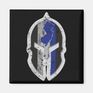 New Jersey State Lice Thin Blue Line Spartan Magnet