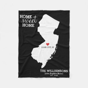 New Jersey State Map Custom Names, City, Colour Fleece Blanket