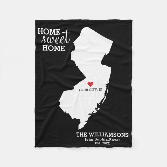 New Jersey State Map Custom Names, City, Colour Fleece Blanket (Front)
