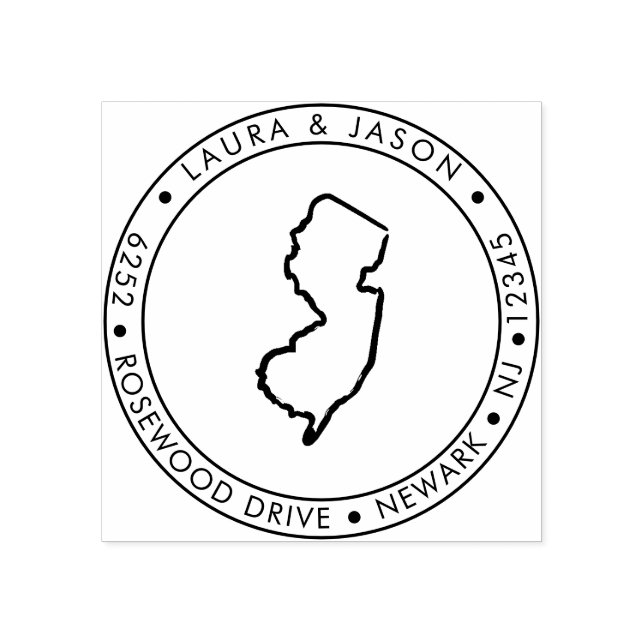 New Jersey State Map Return Address Wood Art Stamp (Imprint)
