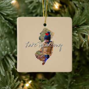 New Jersey State Photo insert and town name Ceramic Ornament