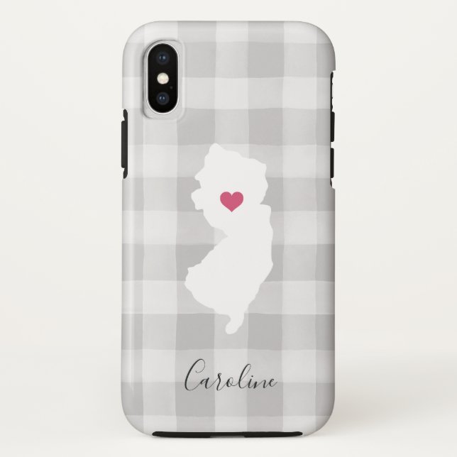 New Jersey State Silhouette Rustic Grey Plaid Case-Mate iPhone Case (Back)